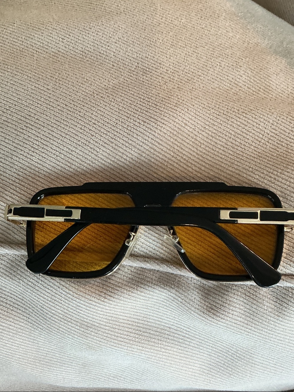 Rectangular Black Frame Sunglasses with Amber Lenses - Picture 3 of 5